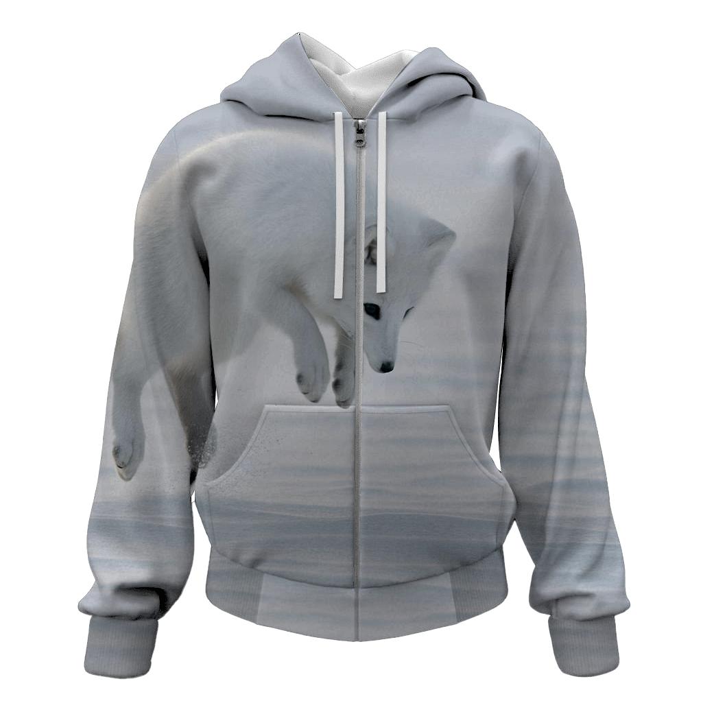 Tundra Pounce Arctic Fox embroidered hoodies