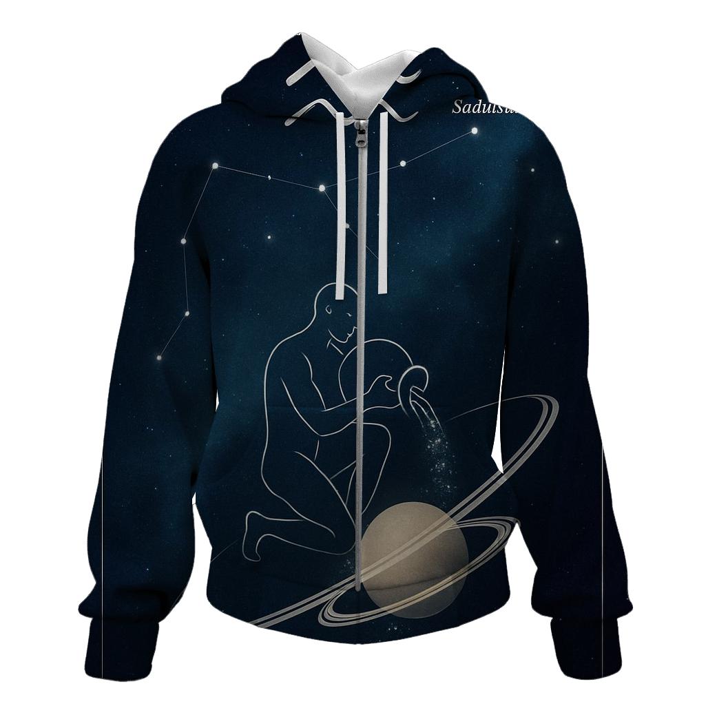 Aquarius Star Pouring Over Saturn Rings graphic hoodies