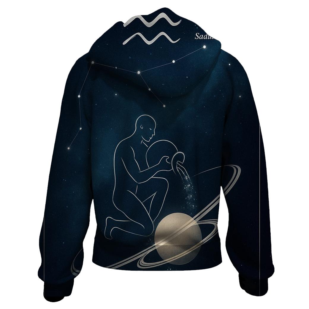 Aquarius Star Pouring Over Saturn Rings graphic hoodies