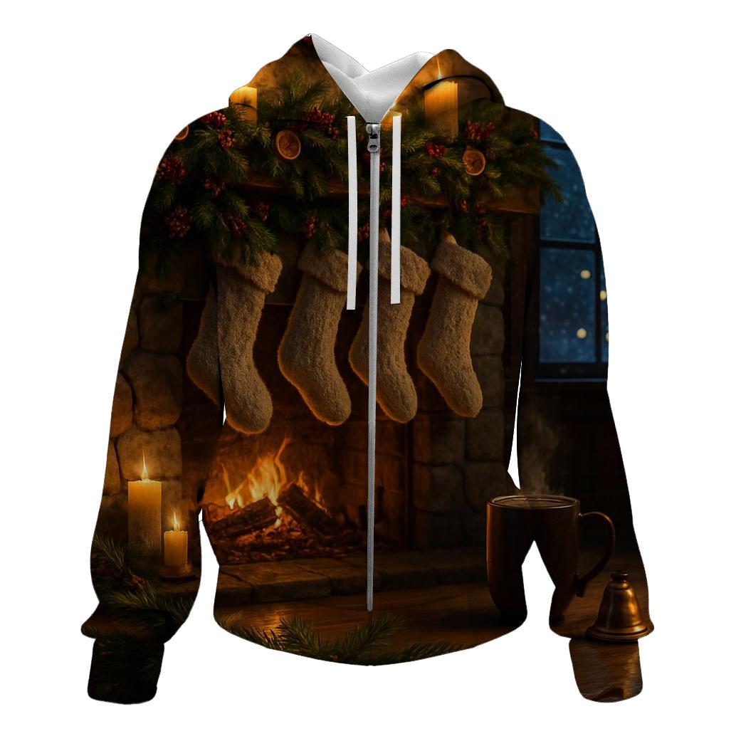 Candlelit Hearth And Evergreen Stockings lightweight hoodies