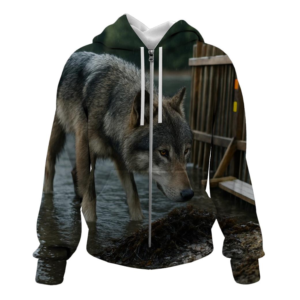 Coastal Wolf At Salmon Weir Study Site hoodies fashion