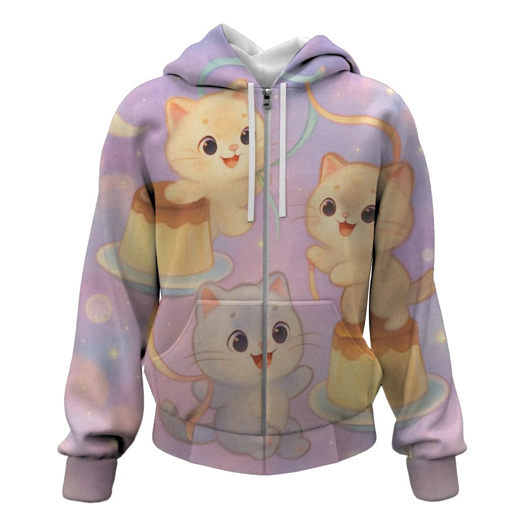 Moonlit Pudding Cat Carousel designer hoodies