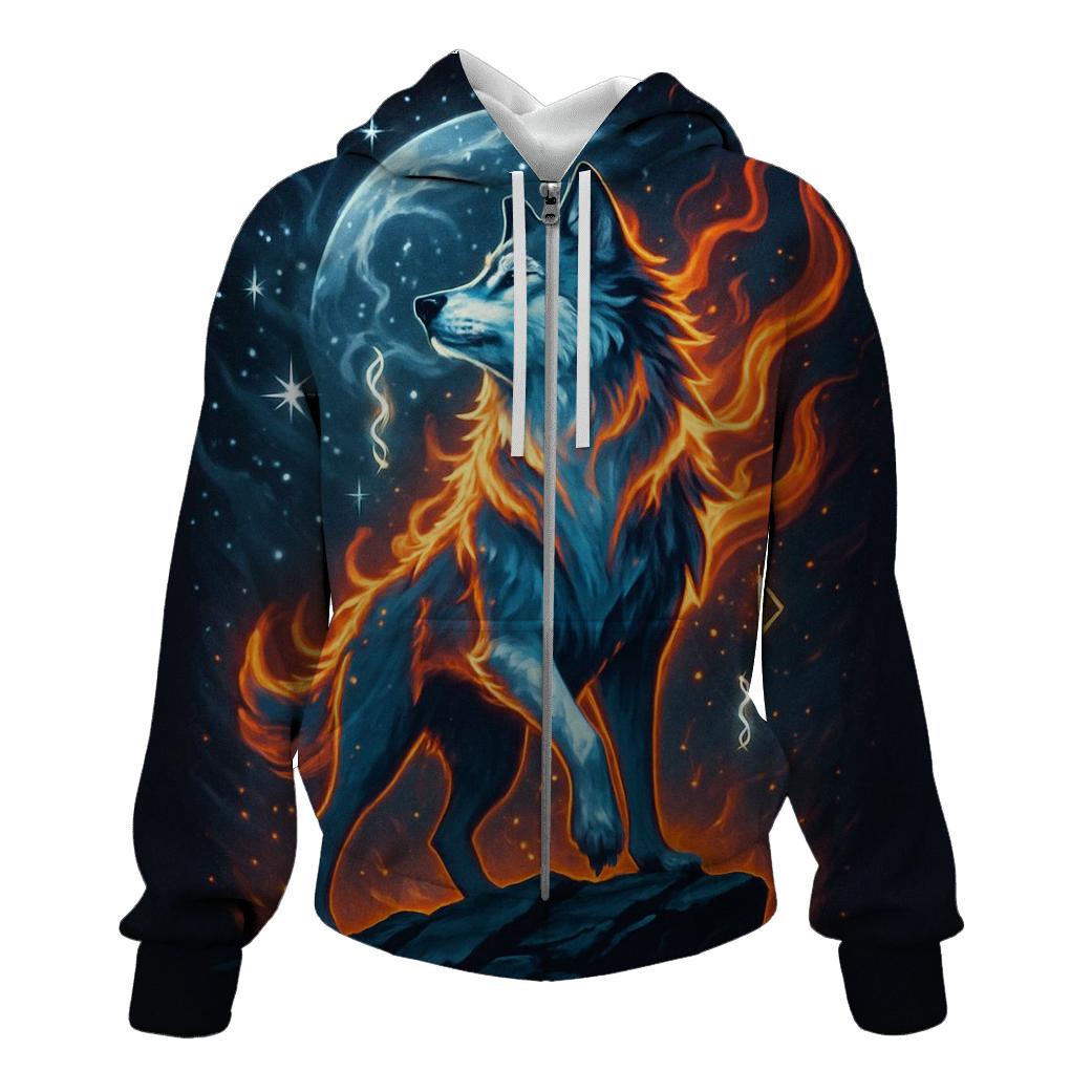 Frostfire Sentinel Wolf hoodie styles