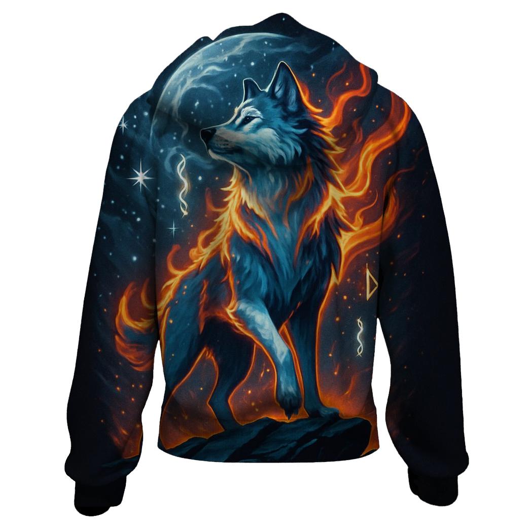 Frostfire Sentinel Wolf hoodie styles