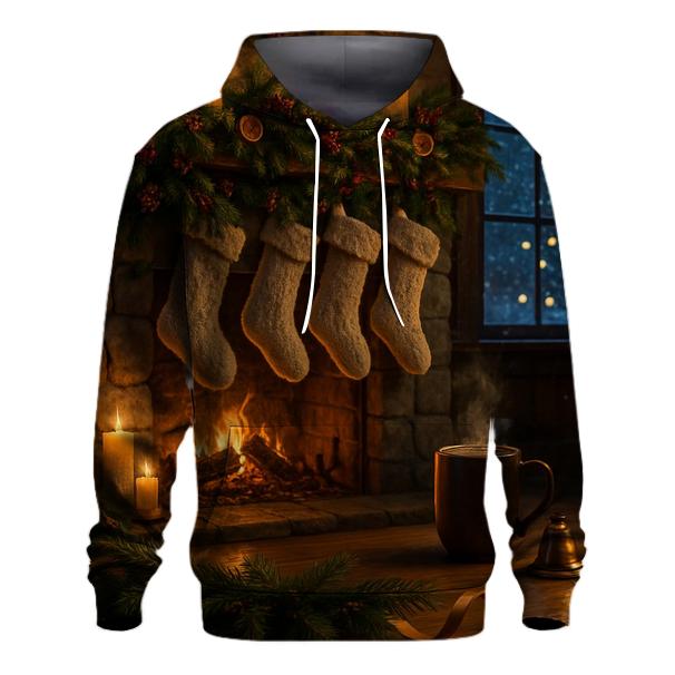 Candlelit Hearth And Evergreen Stockings premium hoodies