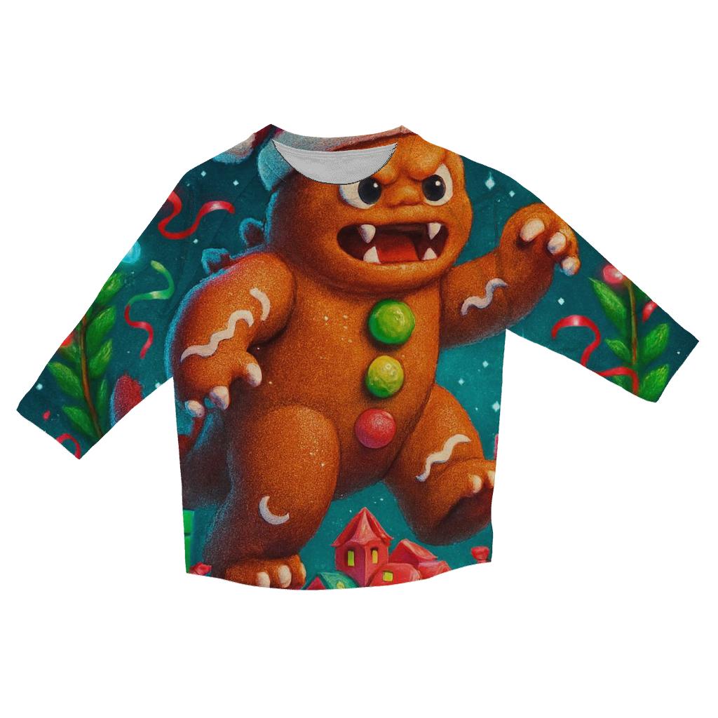 Gingerbread Kaiju Gift Wrap Rumble designer 3/4 sleeve blouses