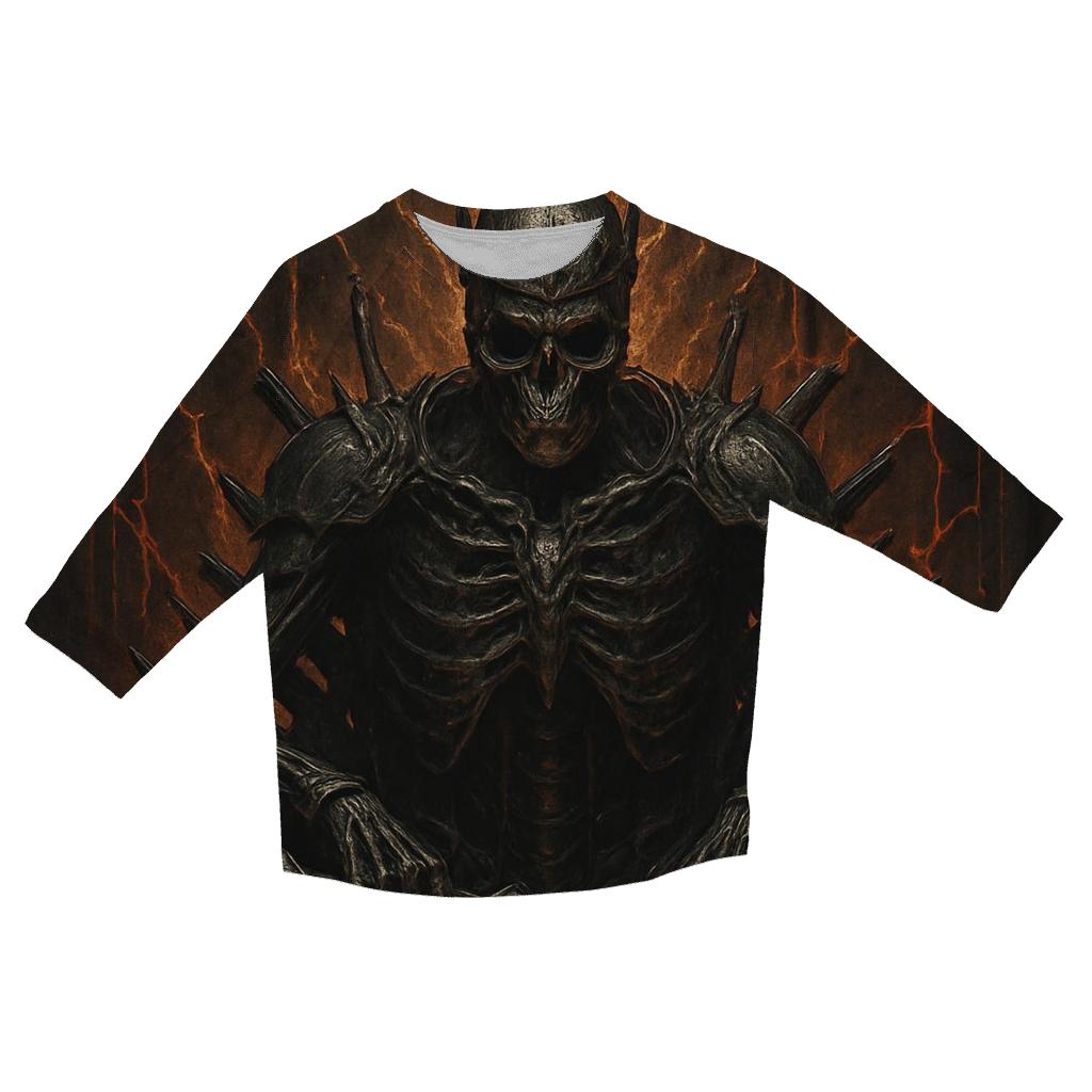 Throne Of The Ember Crowned Skeleton King casual three quarter sleeve shirts