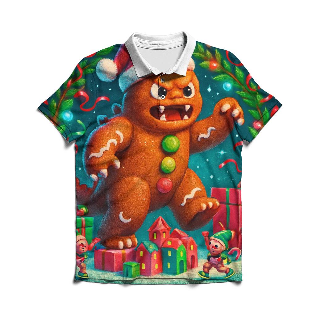 Gingerbread Kaiju Gift Wrap Rumble premium cotton polo shirts