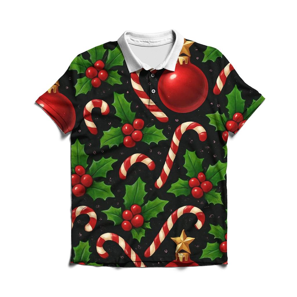 Crimson Ornament Star Tessellation On Black Background embroidered polo tops