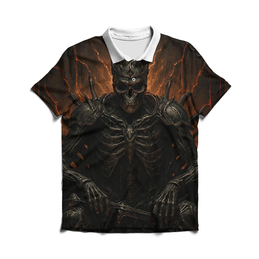 Throne Of The Ember Crowned Skeleton King casual sports polo shirts