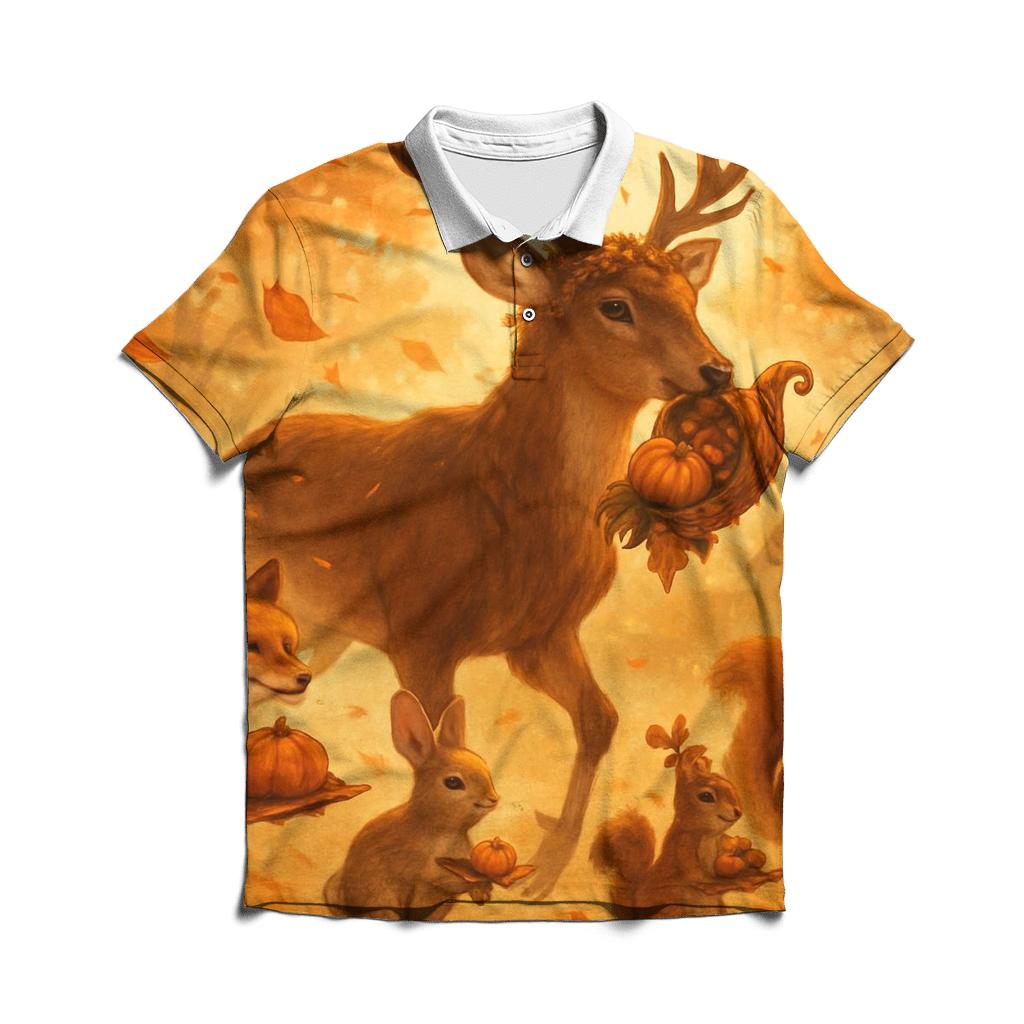 Woodland Harvest Parade Under Amber Leaves branded logo polo shirts