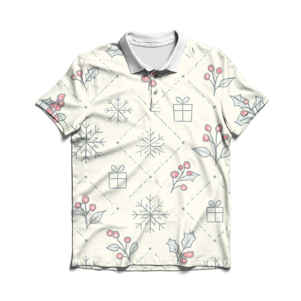 Ivory Snowflake Holly Lattice On White Background casual sports polo shirts