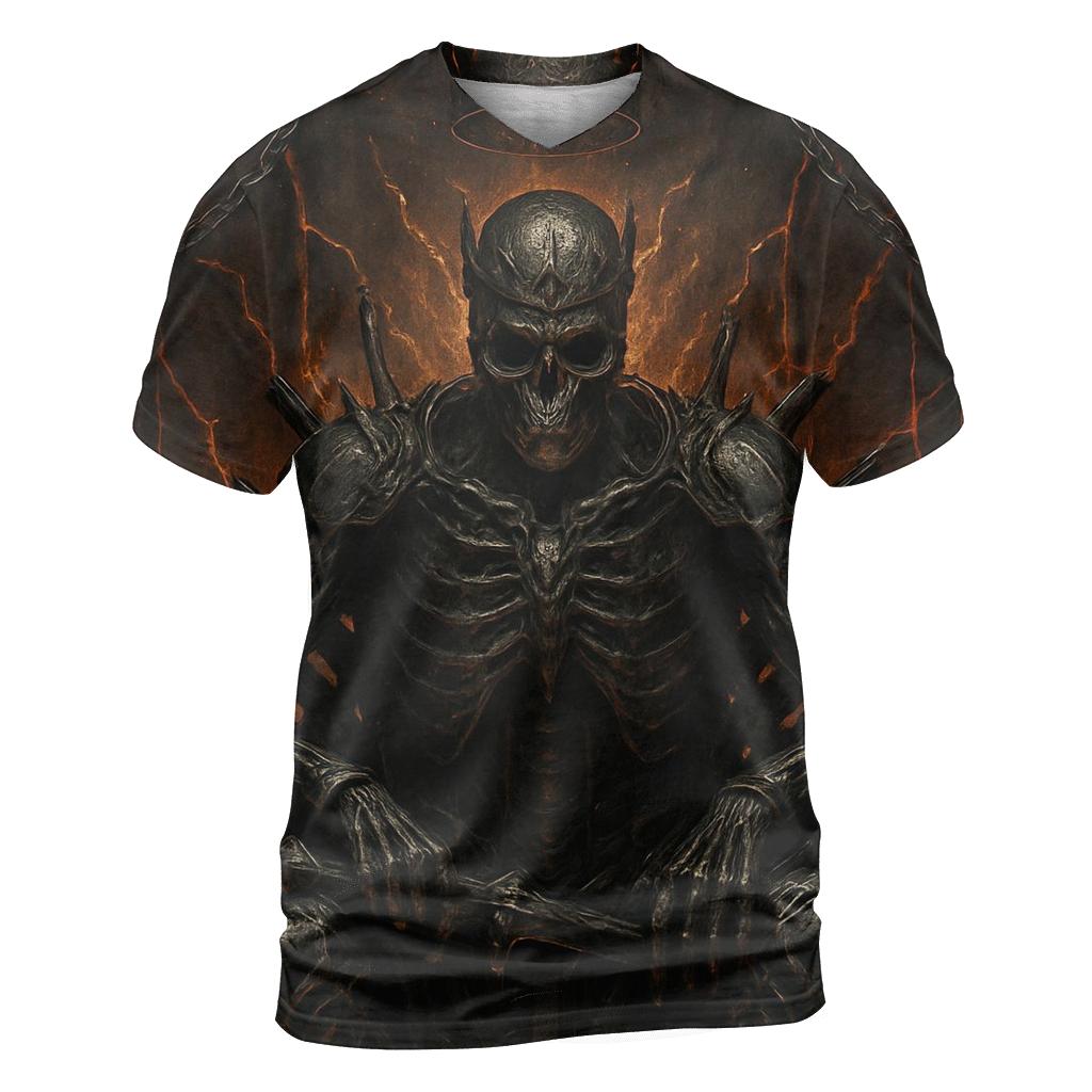 Throne Of The Ember Crowned Skeleton King artistic all-over print tops