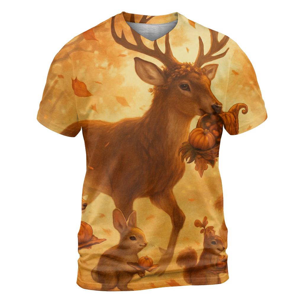 Woodland Harvest Parade Under Amber Leaves artistic all-over print tops