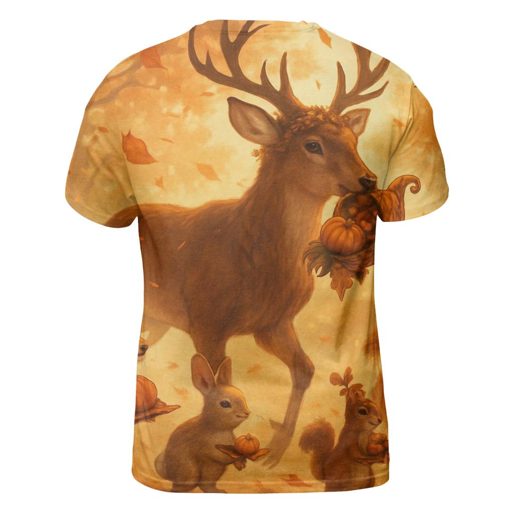 Woodland Harvest Parade Under Amber Leaves artistic all-over print tops