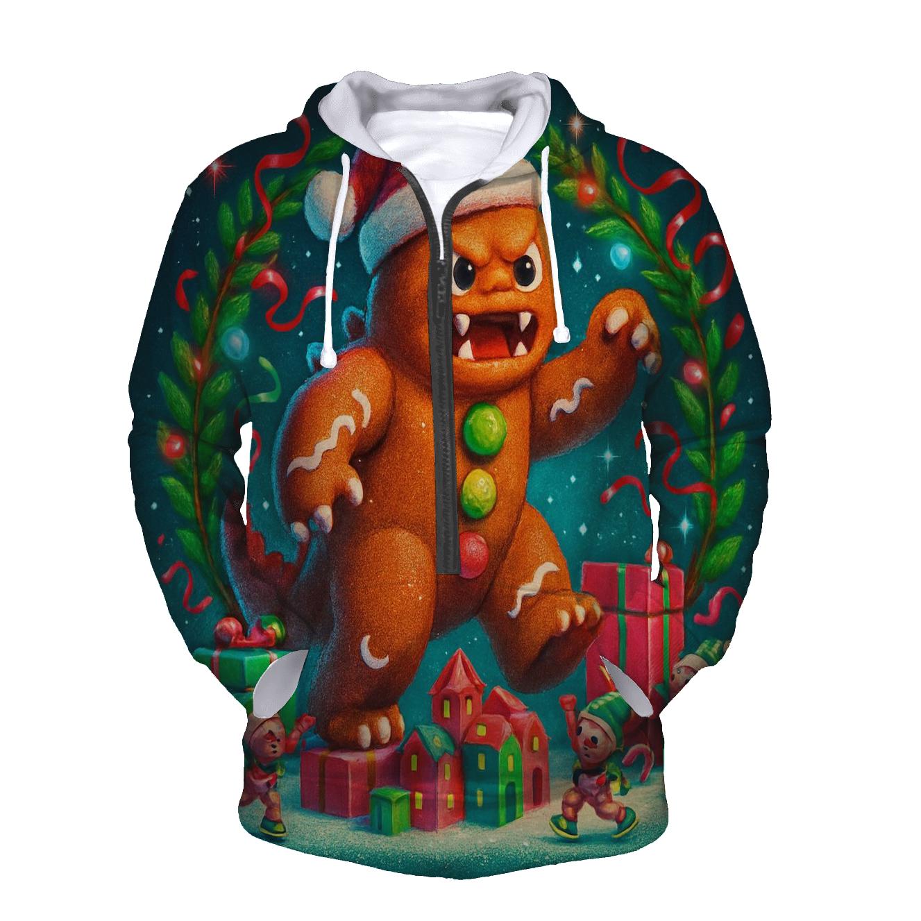 Gingerbread Kaiju Gift Wrap Rumble graphic hoodies