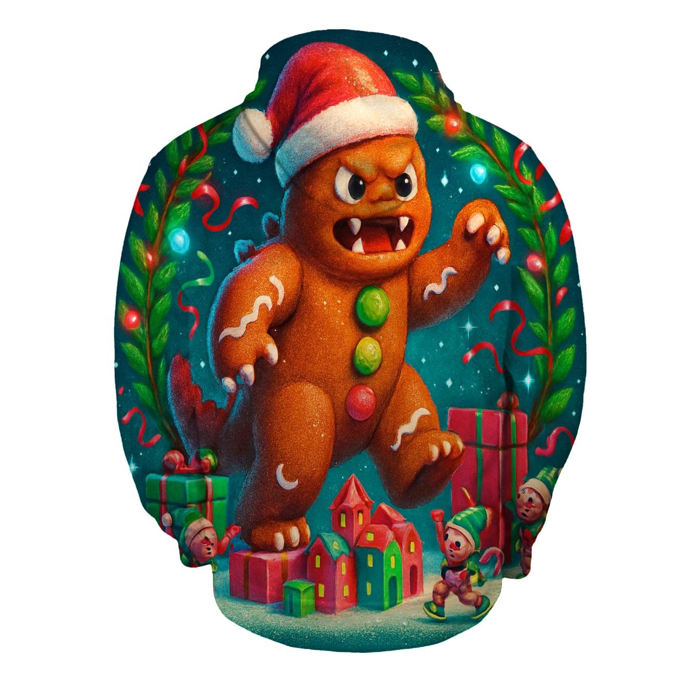 Gingerbread Kaiju Gift Wrap Rumble graphic hoodies