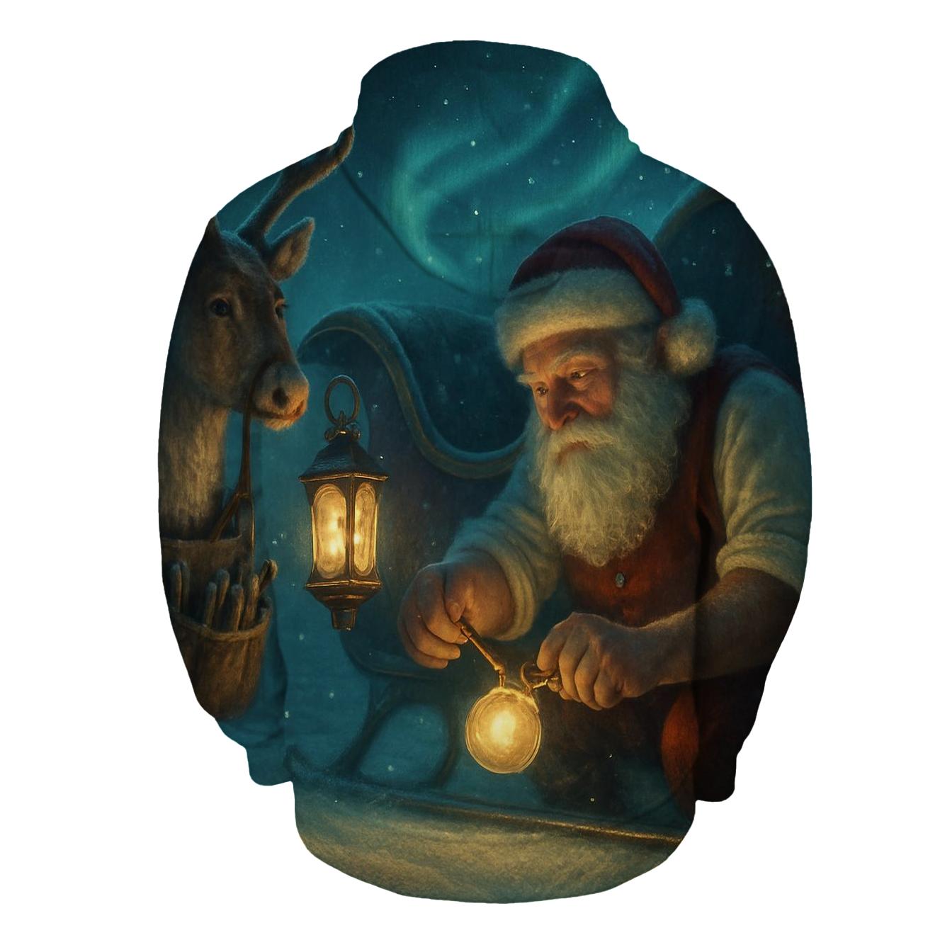 Midnight Sleigh Repair Under Aurora Pines pullover hoodies