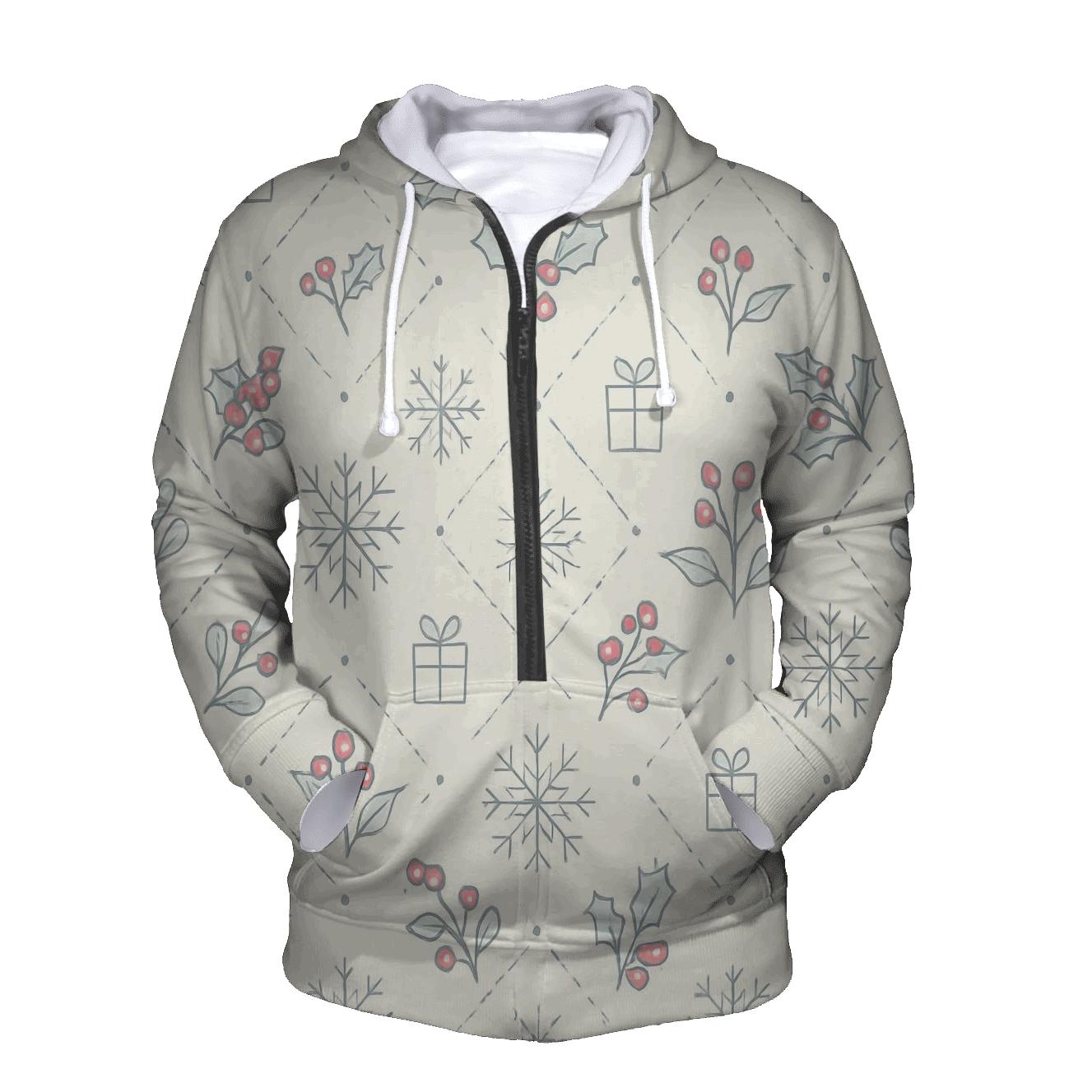 Ivory Snowflake Holly Lattice On White Background hoodie styles