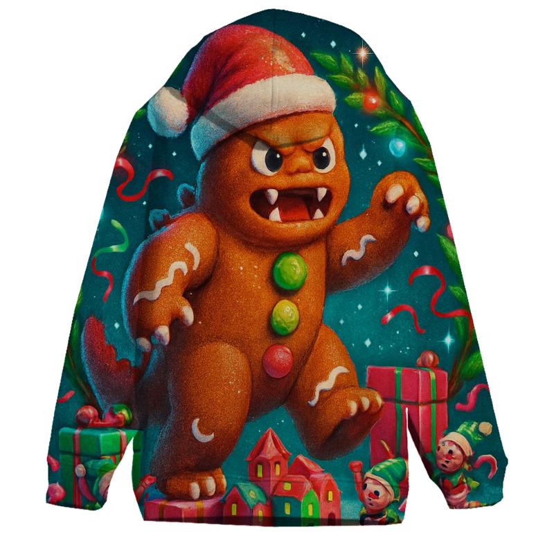 Gingerbread Kaiju Gift Wrap Rumble graphic hoodies