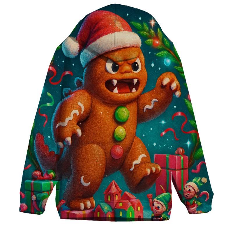 Gingerbread Kaiju Gift Wrap Rumble graphic hoodies