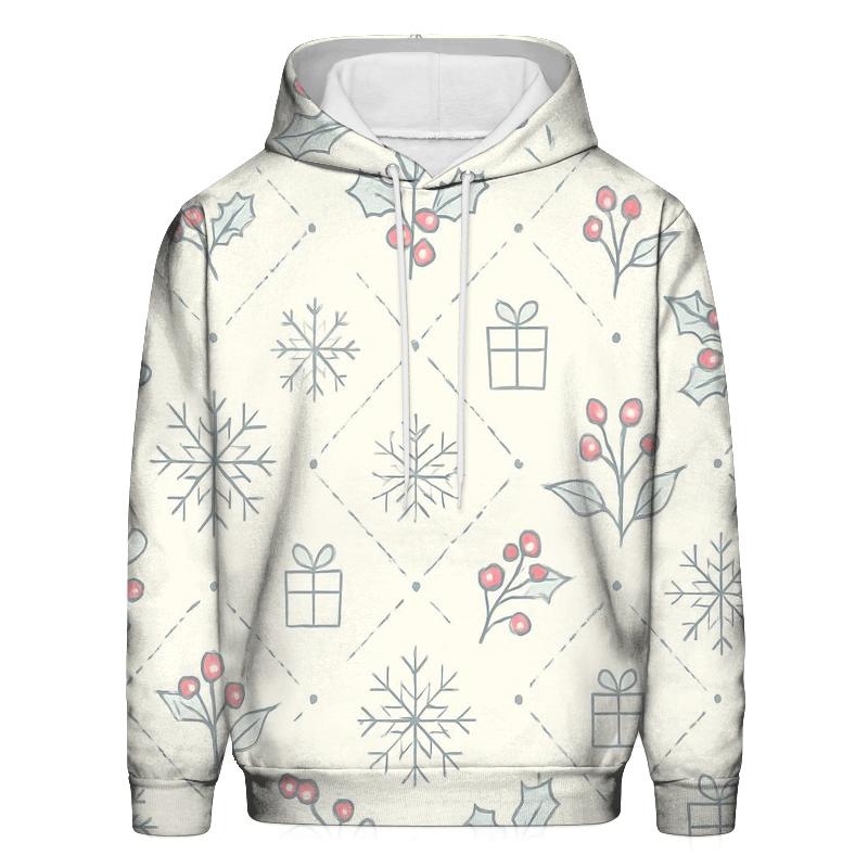 Ivory Snowflake Holly Lattice On White Background graphic hoodies