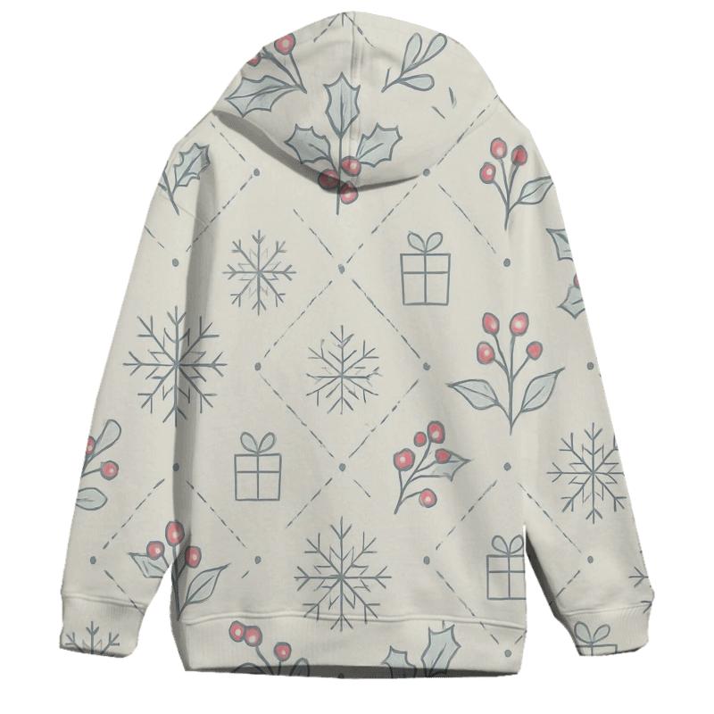 Ivory Snowflake Holly Lattice On White Background graphic hoodies