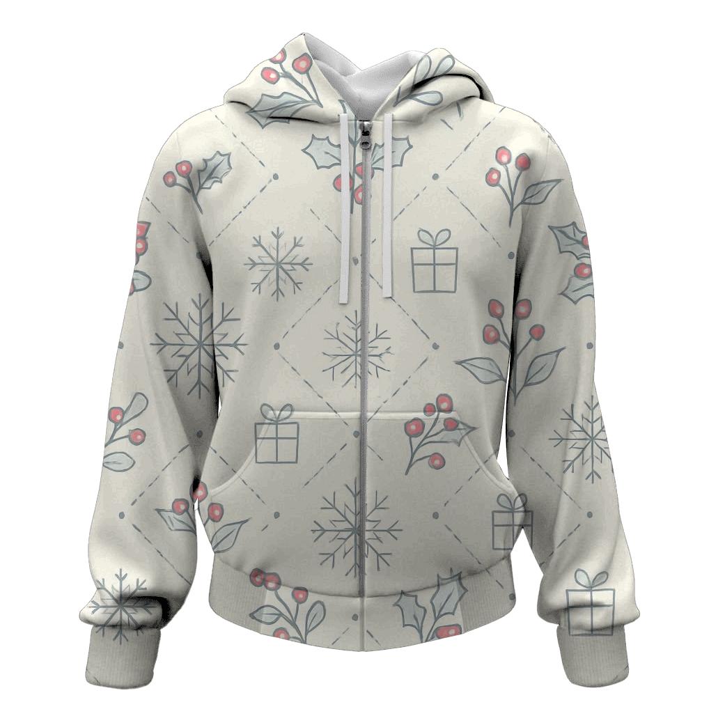Ivory Snowflake Holly Lattice On White Background heavyweight hoodies