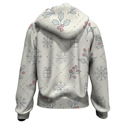 Ivory Snowflake Holly Lattice On White Background heavyweight hoodies