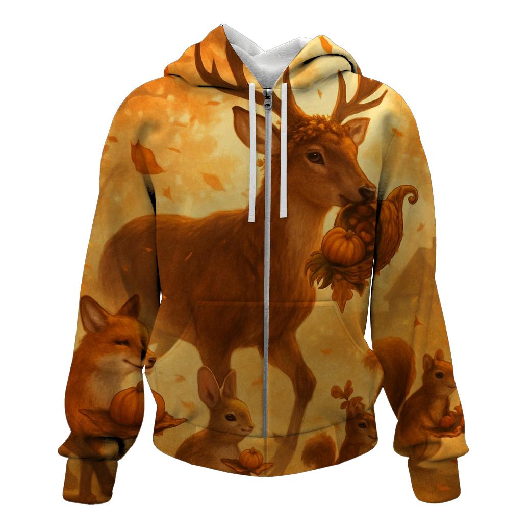 Woodland Harvest Parade Under Amber Leaves graphic hoodies