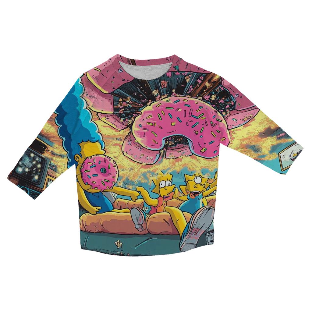 Couch Gag Time Warp Living Room Stampede printed three quarter sleeve shirts