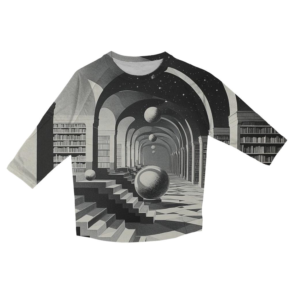 M C Escher Inspired Library Of Impossible Planets fashion 3/4 sleeve shirts