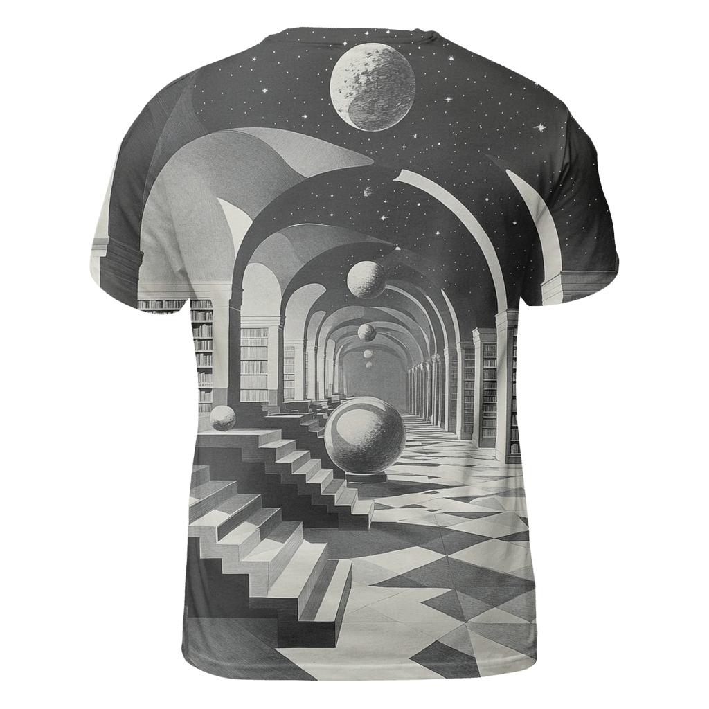 M C Escher Inspired Library Of Impossible Planets unique graphic print tees