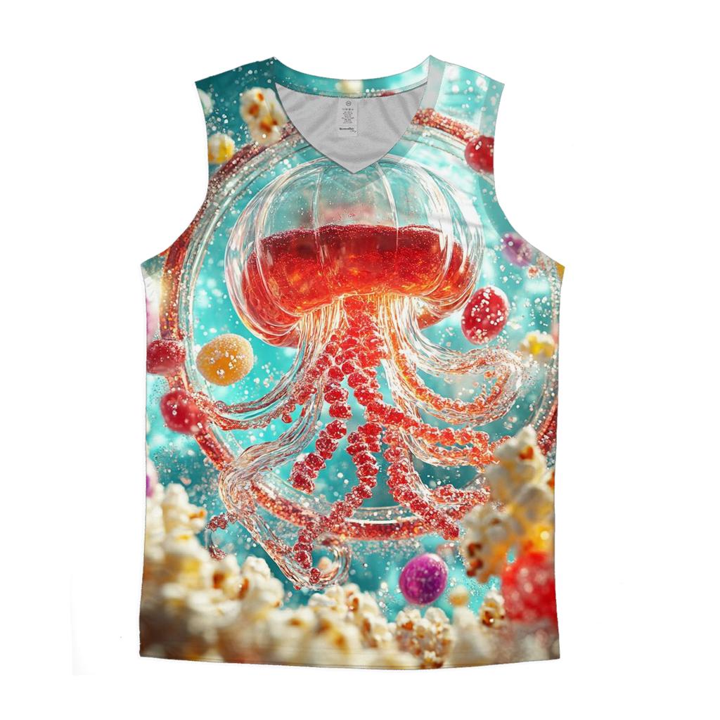 Neon Soda Fizz Jellyfish Parade graphic print tank tops