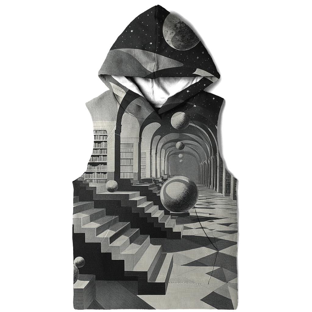 M C Escher Inspired Library Of Impossible Planets zip-up hoodies
