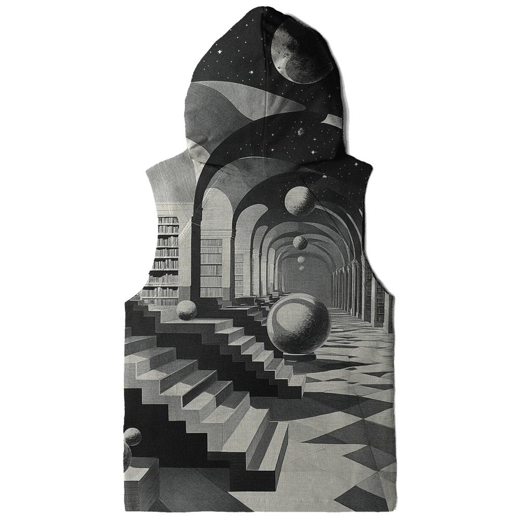 M C Escher Inspired Library Of Impossible Planets zip-up hoodies