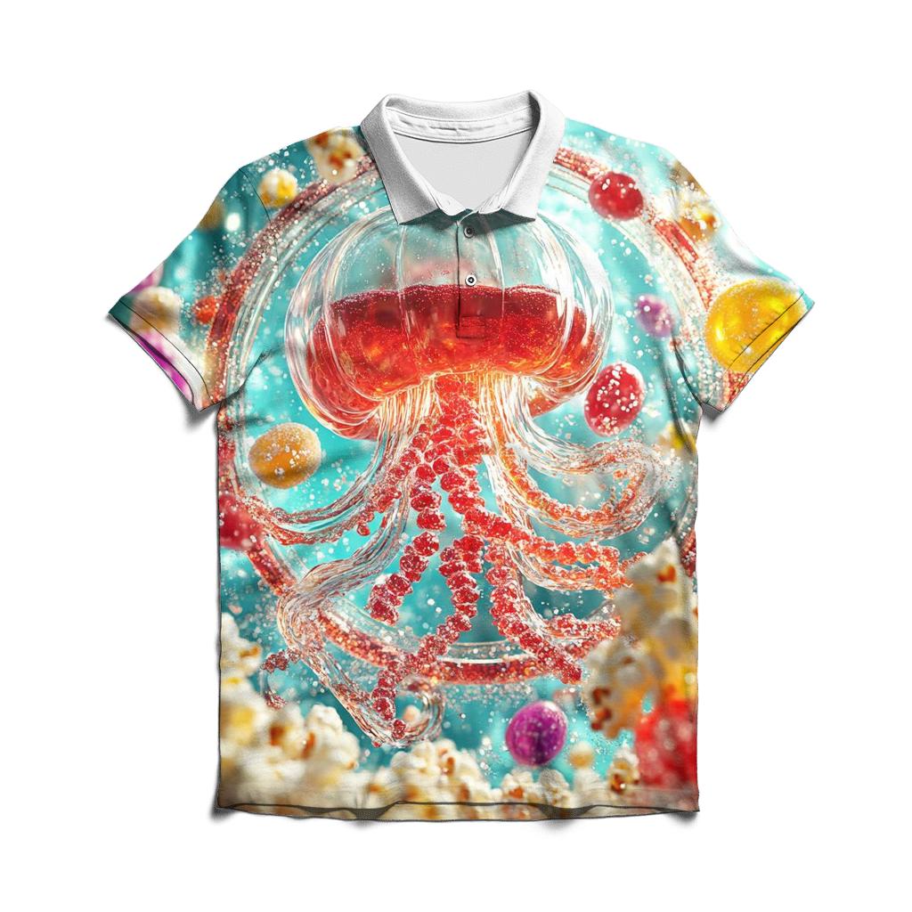 Neon Soda Fizz Jellyfish Parade embroidered polo tops