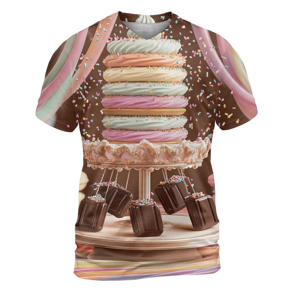 Cupcake Carousel In A Dreamy Candy Bazaar creative print fashion shirts