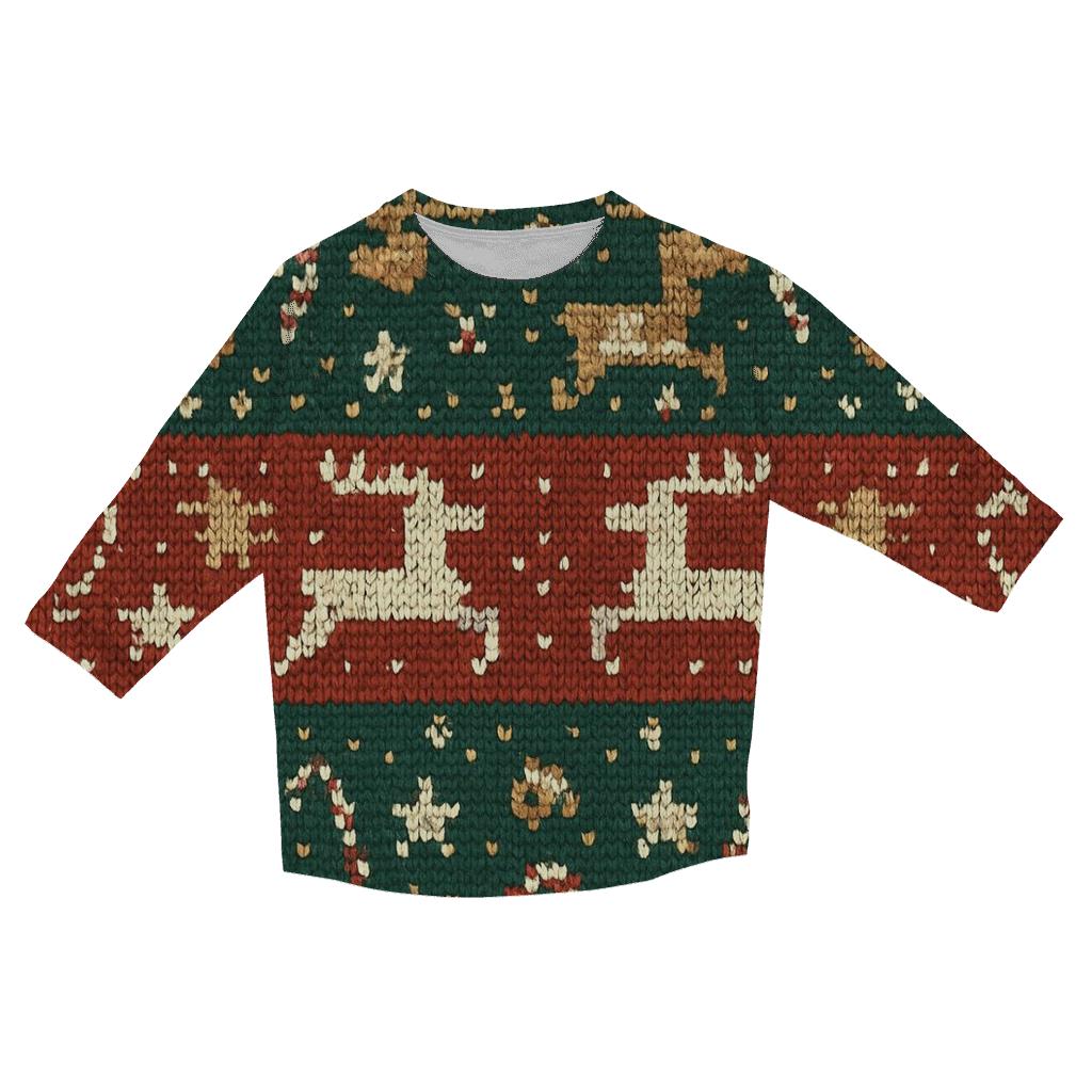 Gingerbread Rocket Reindeer Sweater Stripe Design casual three quarter sleeve shirts