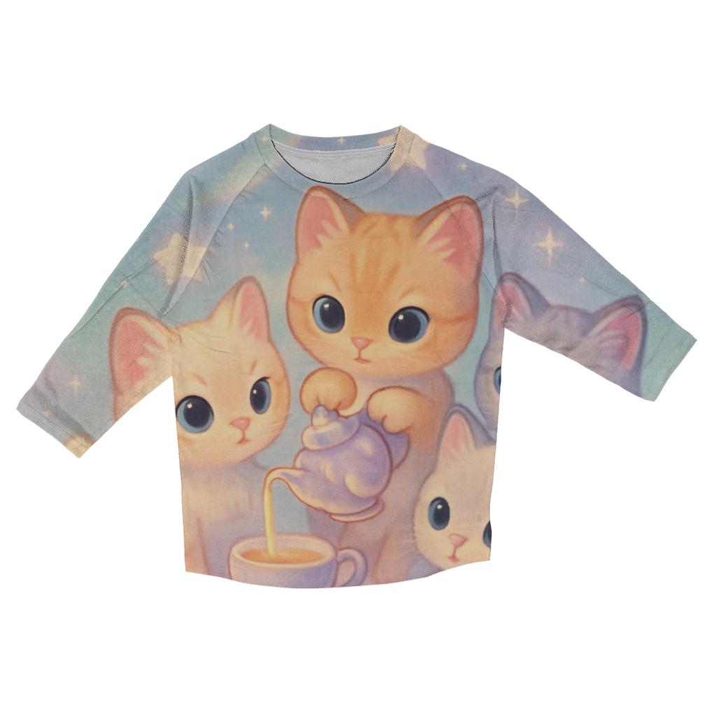 Cloud Tea Party Kittens casual three quarter sleeve shirts