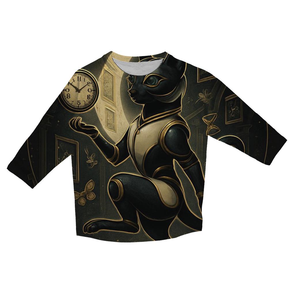 Clockwork Moonlight Cat Curator trendy 3/4 sleeve tops