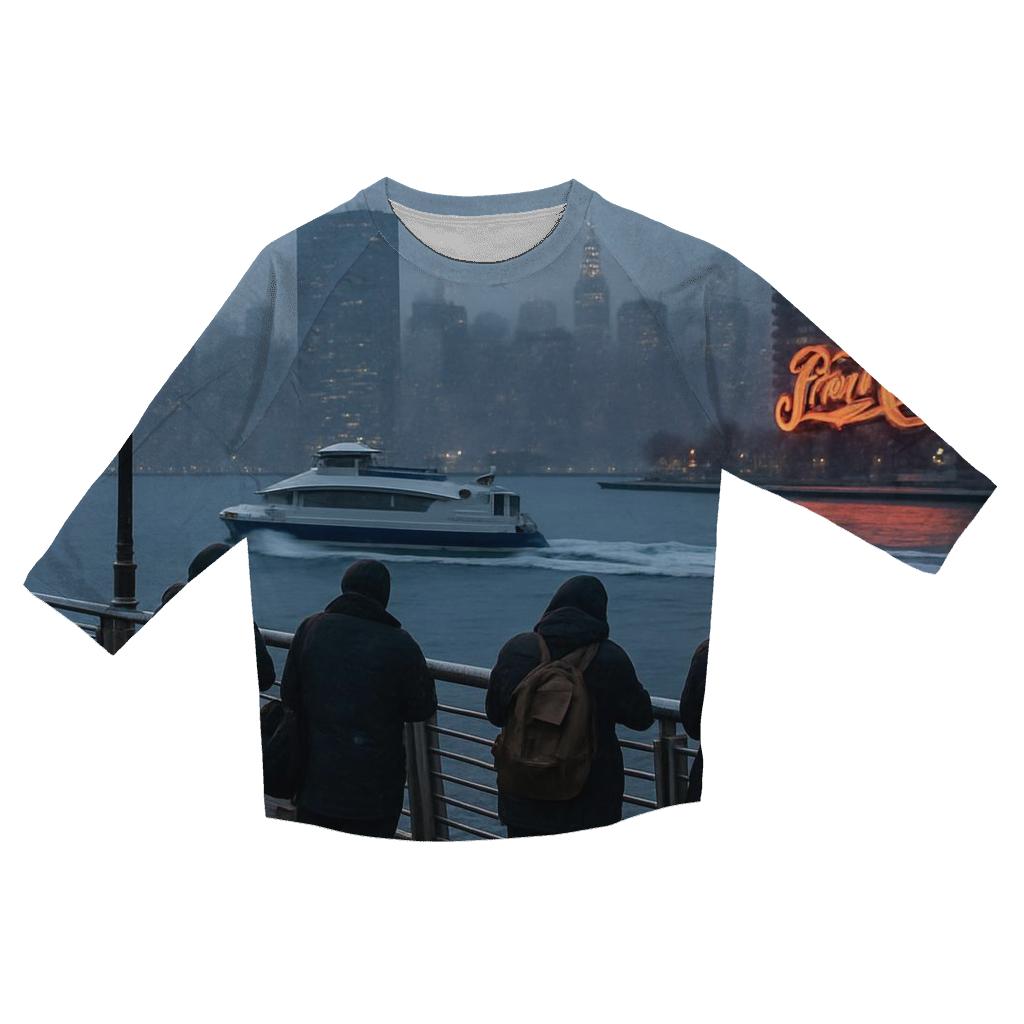 Gantry Plaza Snow Squall Facing Midtown printed three quarter sleeve shirts