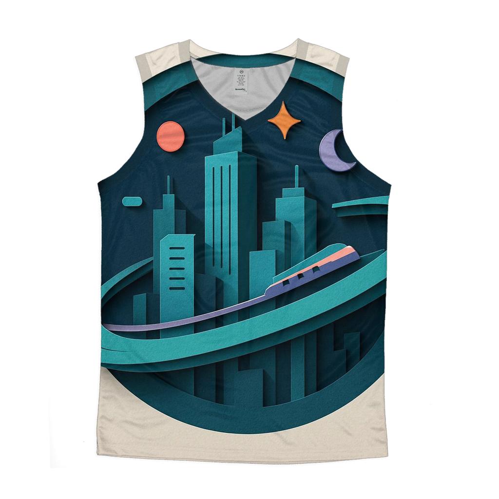 Prismatic Paper Cut City Orbit personalized athletic tanks