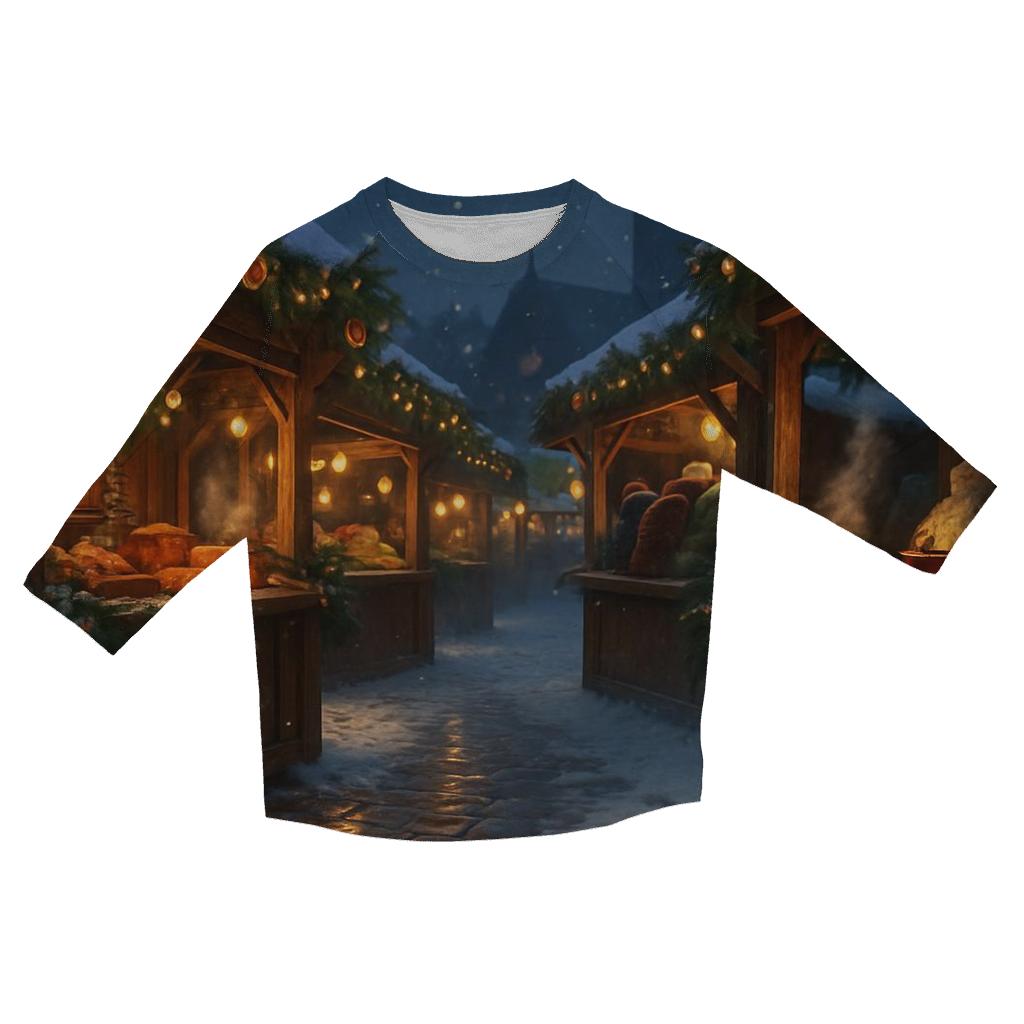 Snowy Christmas Market Under Starry Lanterns custom 3/4 sleeve shirts