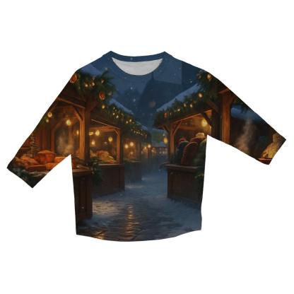 Snowy Christmas Market Under Starry Lanterns custom 3/4 sleeve shirts