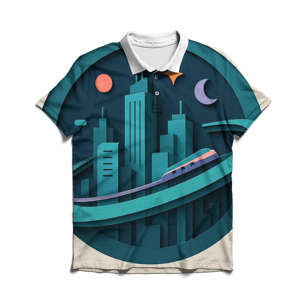 Prismatic Paper Cut City Orbit casual sports polo shirts