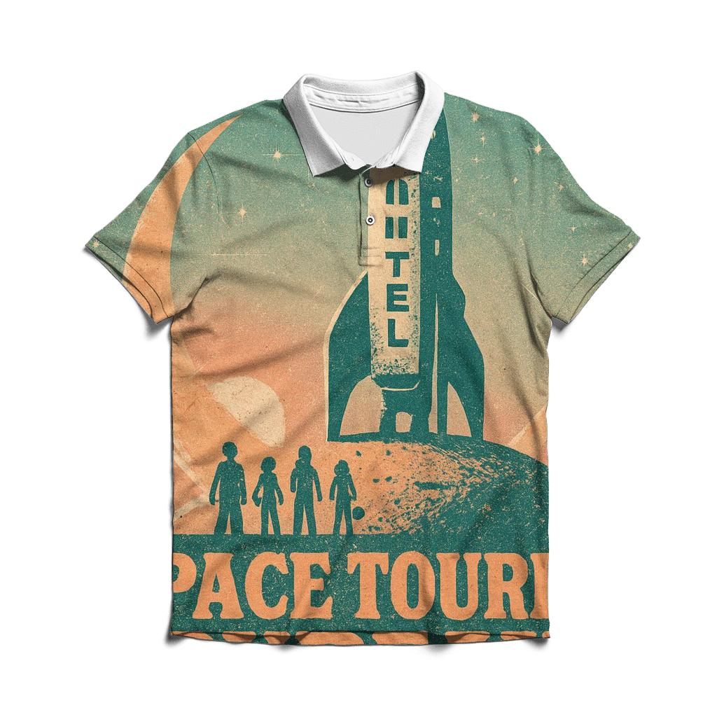 Worn Space Tourist Postcard 1977 custom polo shirts