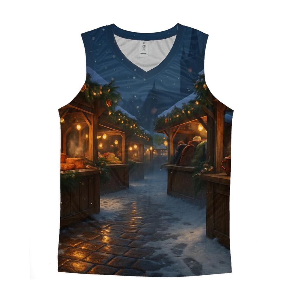 Snowy Christmas Market Under Starry Lanterns personalized athletic tanks