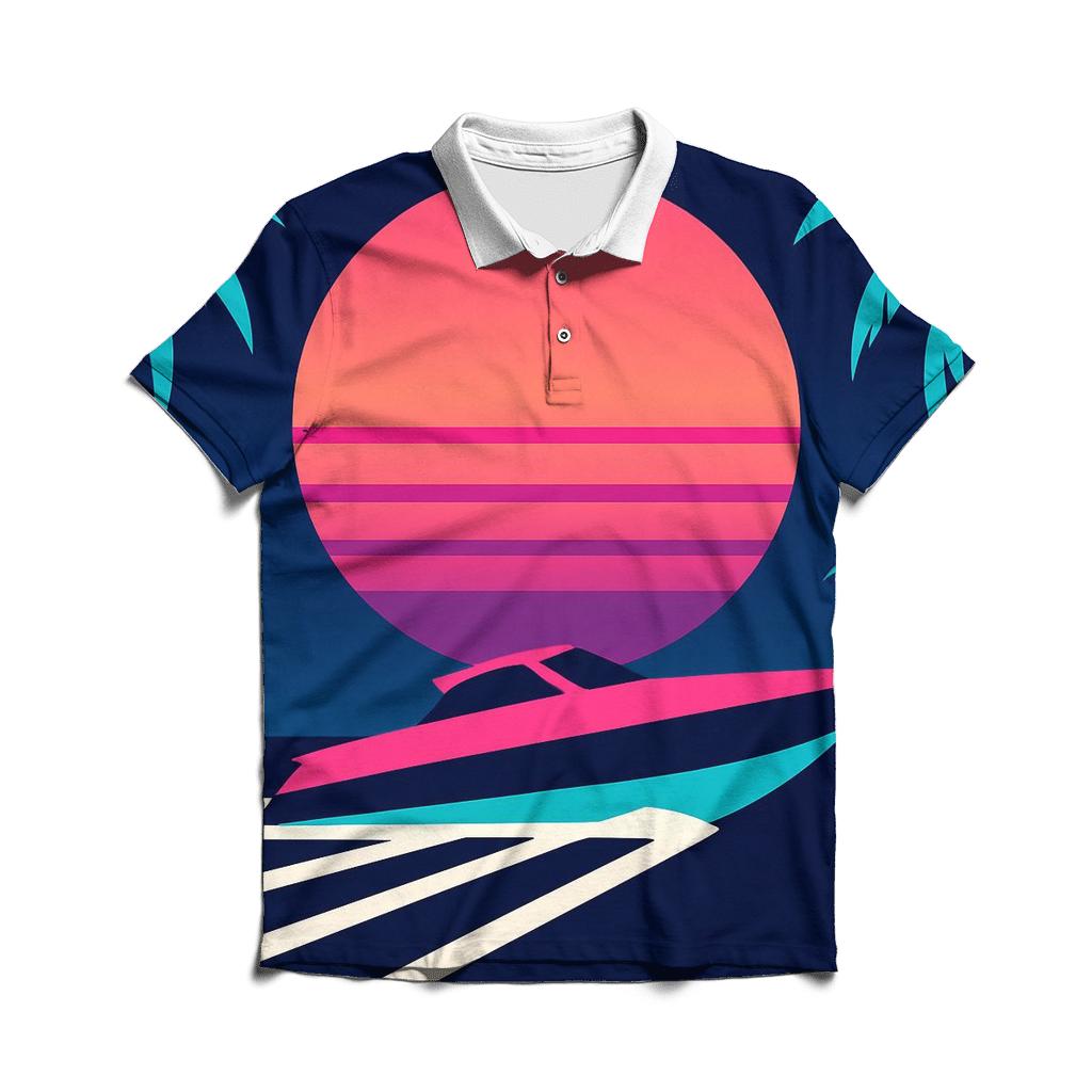 Miami Vice Speedboat Silhouette stylish collar polo tees