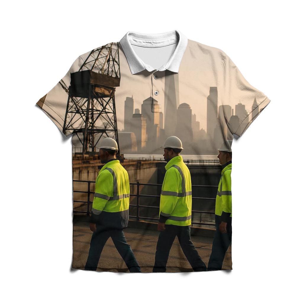 Brooklyn Navy Yard Shift Change With Lower Manhattan Beyond branded logo polo shirts